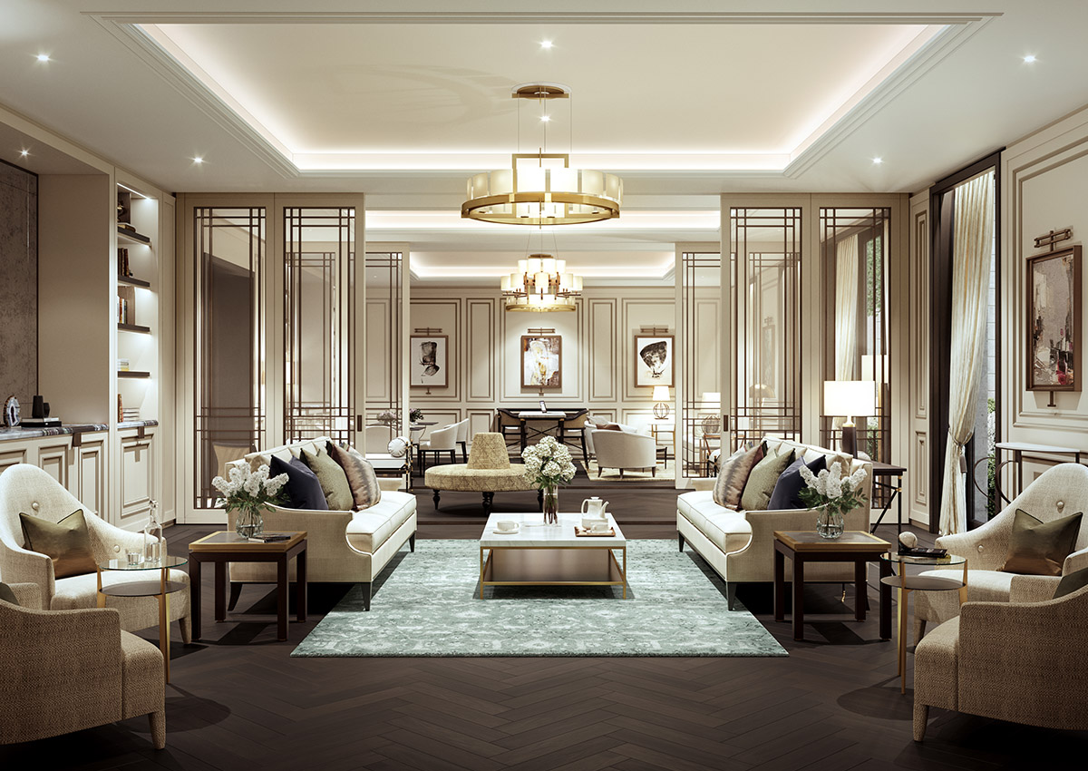 Salon privé des résidents - The OWO - Résidences par Raffles - Appartements de luxe à Londres