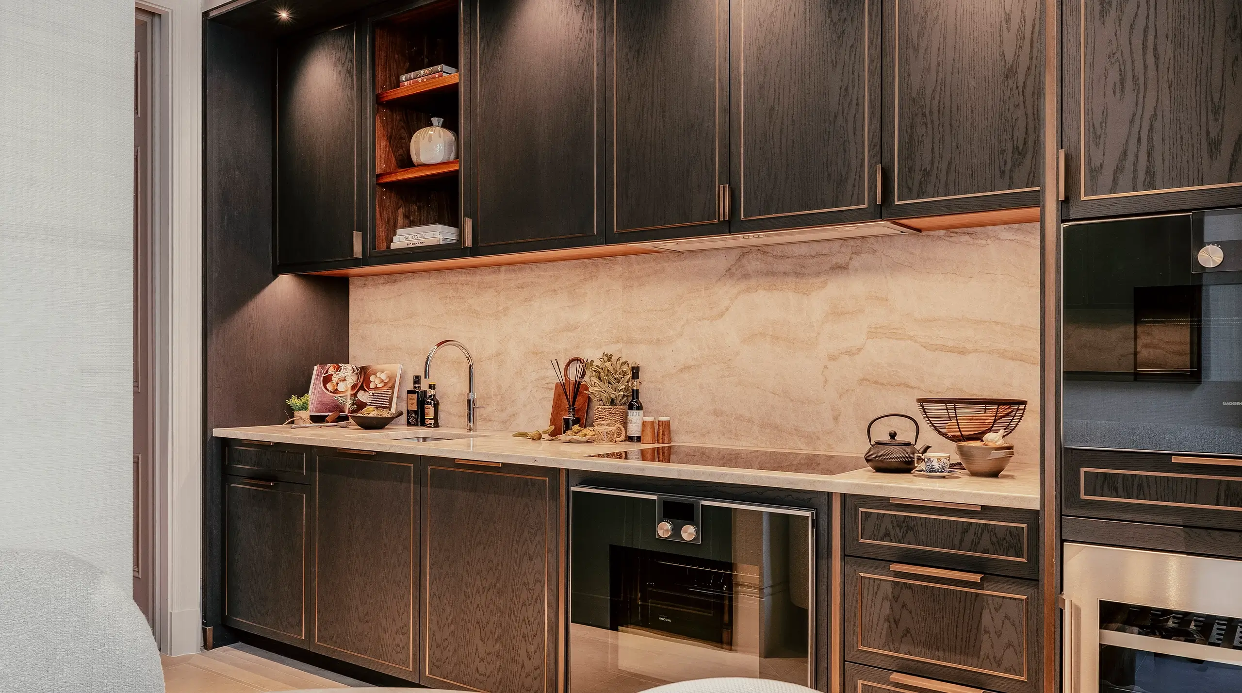 Kitchen with banquette seating overlooking the garden